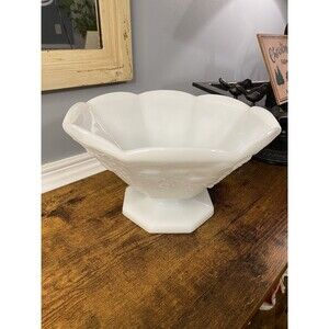 Vintage White Milk Glass Punch  Bowl With 9” Grape Vine Pattern